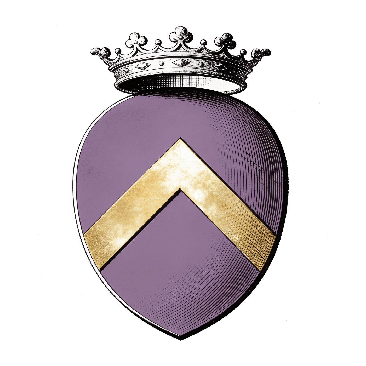 Purple family crest bearing a gold chevron beneath a jewelled coronet